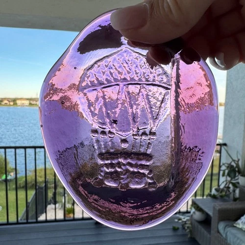 Vintage PURPLE Penny Farthing BLENKO Art Glass 4”  Hot Air Balloon Suncatcher
