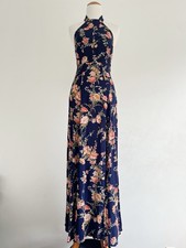 Reformation floral maxi dress gown halter tie neck xsmall navy blue pink