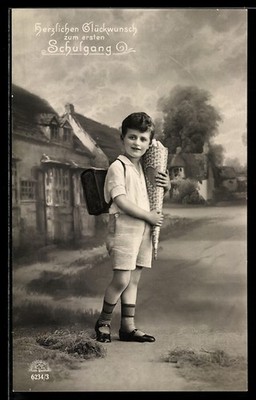 Postcard Boy with School Bag with Heart, Back to School 