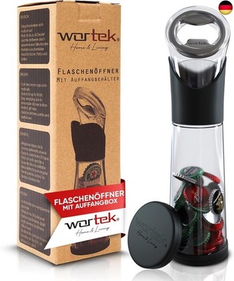 wortek Flaschenöffner mit Auffangbehälter - Getränkeöffner Bieröffner Bier