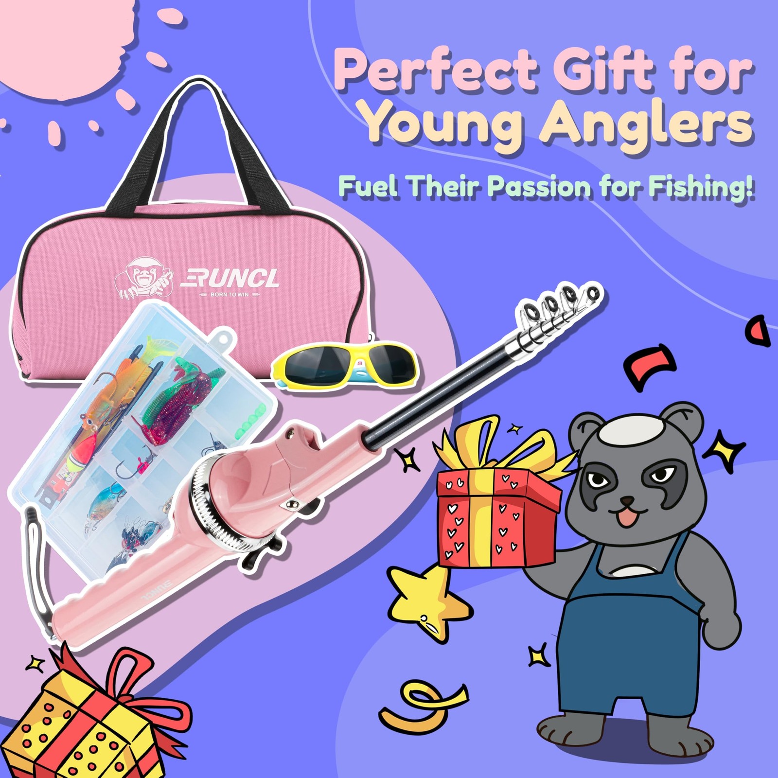 RUNCL Kids Fishing Pole - Portable Folding Fishing Rod and Reel Combo Kit wit...