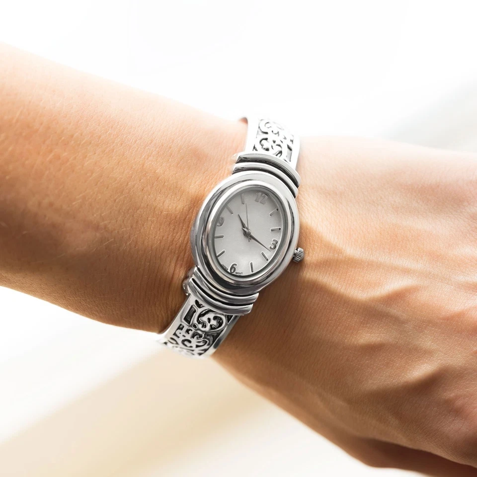 Oxidized Women's Silver Plate Scroll Design Fashion Cuff Watch Hinged - image 3 of 3