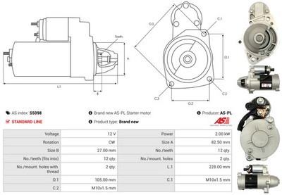 FOR AS ROZRUSZNIKI I ALTERNATORY S5098 BRAND NEW AS-PL STARTER MOTOR