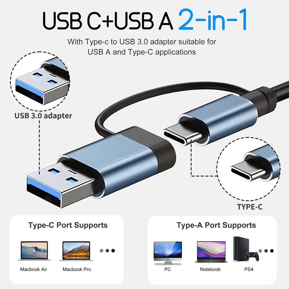 USB Hub 3.0,USB c hub,USB hub with Multiport Adapter, Splitter Grey-4