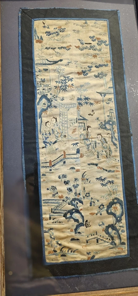 Antiguo bordado chino de seda del siglo XIX - puntada prohibida dinastía Qing Foto 4 de 4