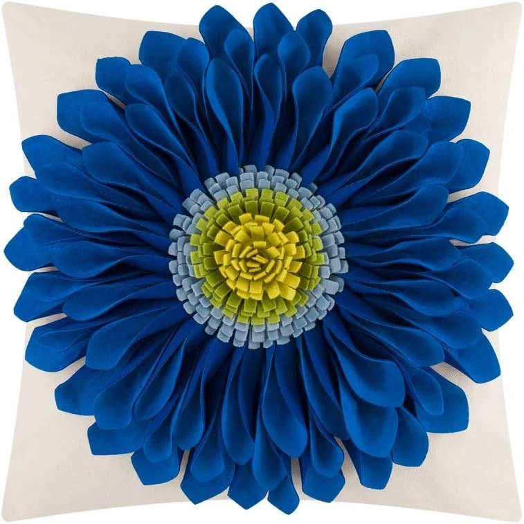 Decorative Throw Pillow Case 3D Sunflowers Blue-sapphire Blue*beige Canvas