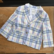 NWT Janie and Jack Blazer Toddler Size 2T Pastel Plaid Linen Blend Sport Coat