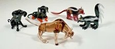 🦨 Lot of 5 VINTAGE Tiny Animals BULL,   2  DOGS, SKUNK, KINKOJOU (?).  100 yrs