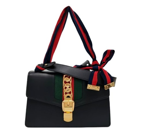 Gucci Sylvie Small Bag Black Leather Web Stripe GHW