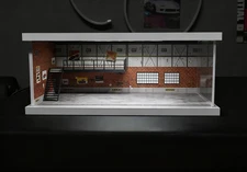1/64 Diorama Diecast Garage Model LED Lighting Workshop Model Display Case US