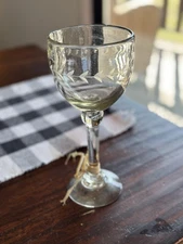 Jan Barboglio Vino Blanco mouth blown goblet with cadena laurel engraving.