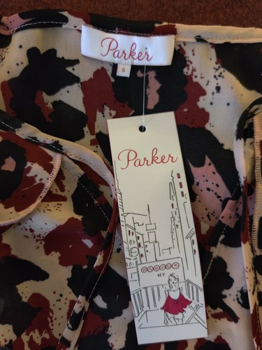 NWT Parker Monet Burgundy Wine Cheetah Abstract Ruffle Dress, Small - Picture 5 of 6