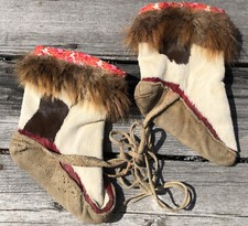 Antique Native Alaska American Inuit Child Mukluks Large Boots Animal Fur