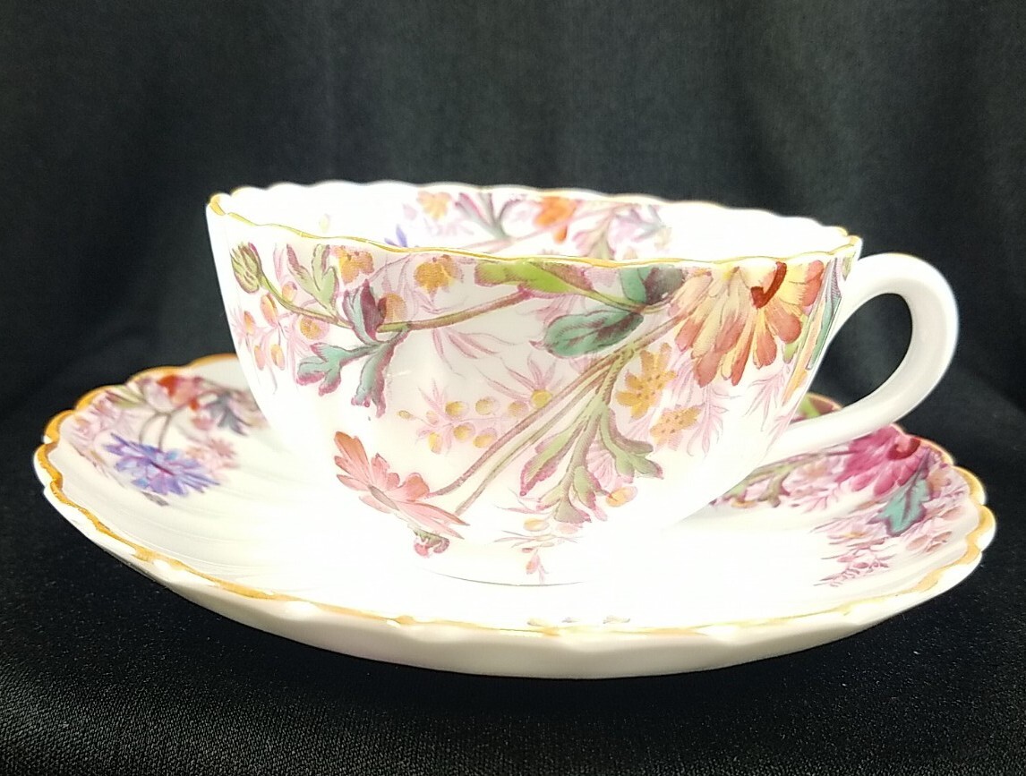 Spode Chelsea Garden Teacup Saucer Set, Mustard Trim (8 available) EVC