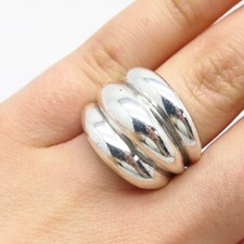 925 Sterling Silver Vintage Ribbed Wide Ring Size 6.75