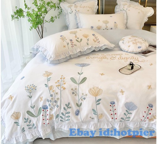Juego de ropa de cama de algodón de encaje pastoral 80 grapas largas cubierta de edredón 4 piezas bordado de semillas - Imagen 36 de 55