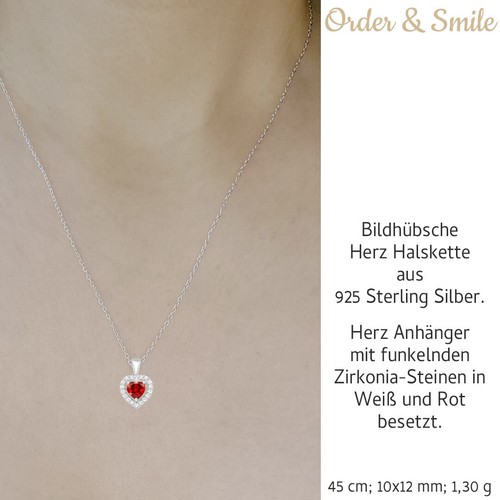 Damen Hals Kette Zirkonia Herz Sterling Silber 925 Geschenk für Sie Valentinstag - Bild 2 von 3
