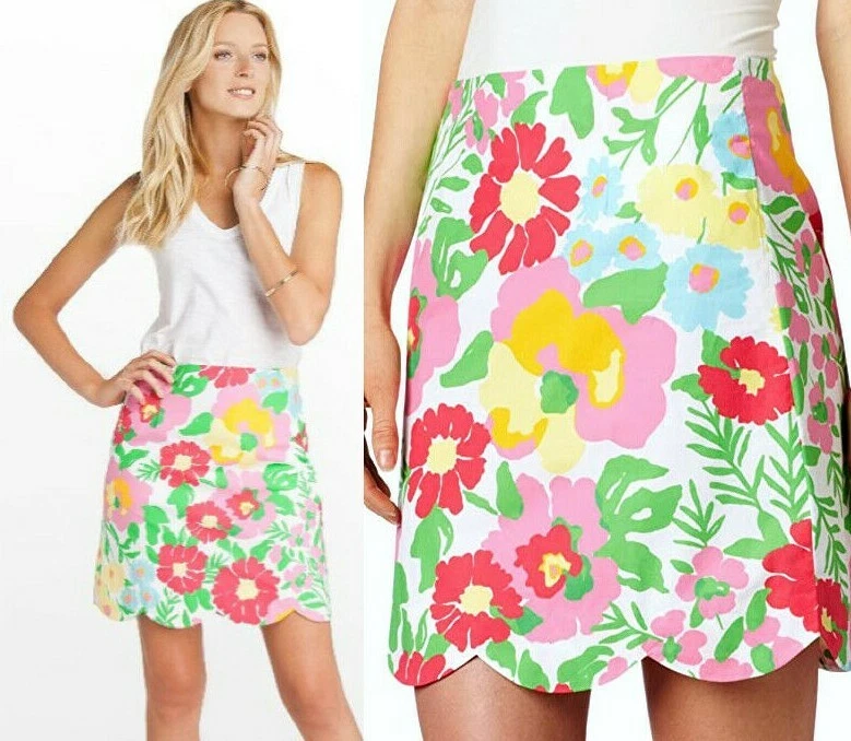 Lilly Pulitzer Lynnie Resort White Big Garden By The Sea Scalloped Skirt 4 8