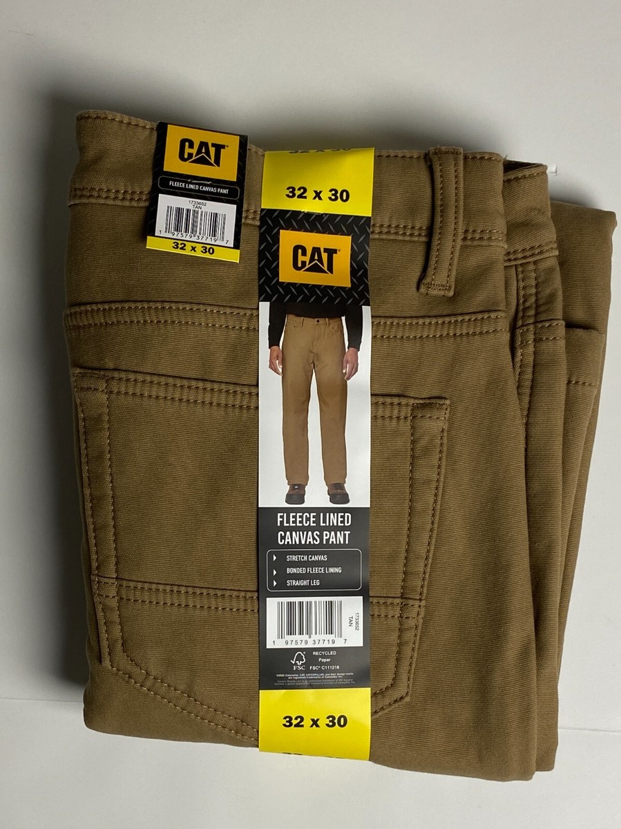 CAT Caterpillar Fleece Lined Canvas Pants Work Insulated Men Flex