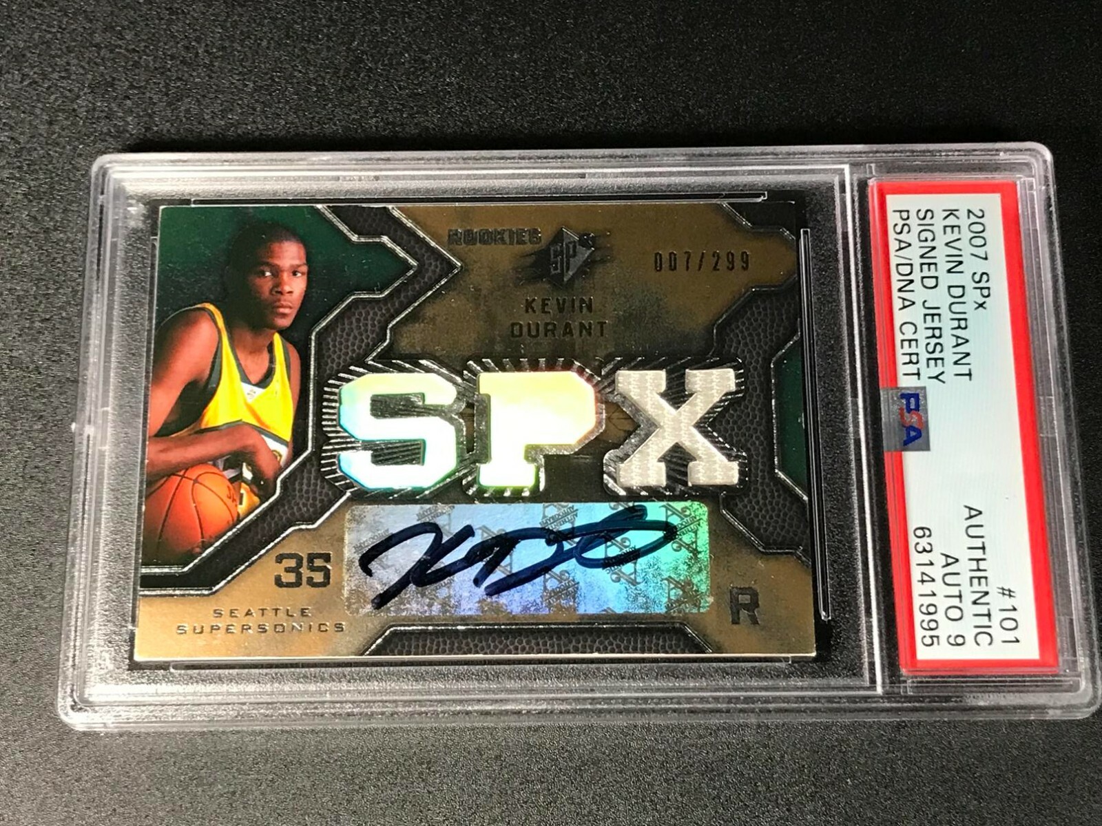 KEVIN DURANT 2007 UPPER DECK SPX 101 SIGNED JERSEY AUTO ROOKIE RC /299 PSA 9