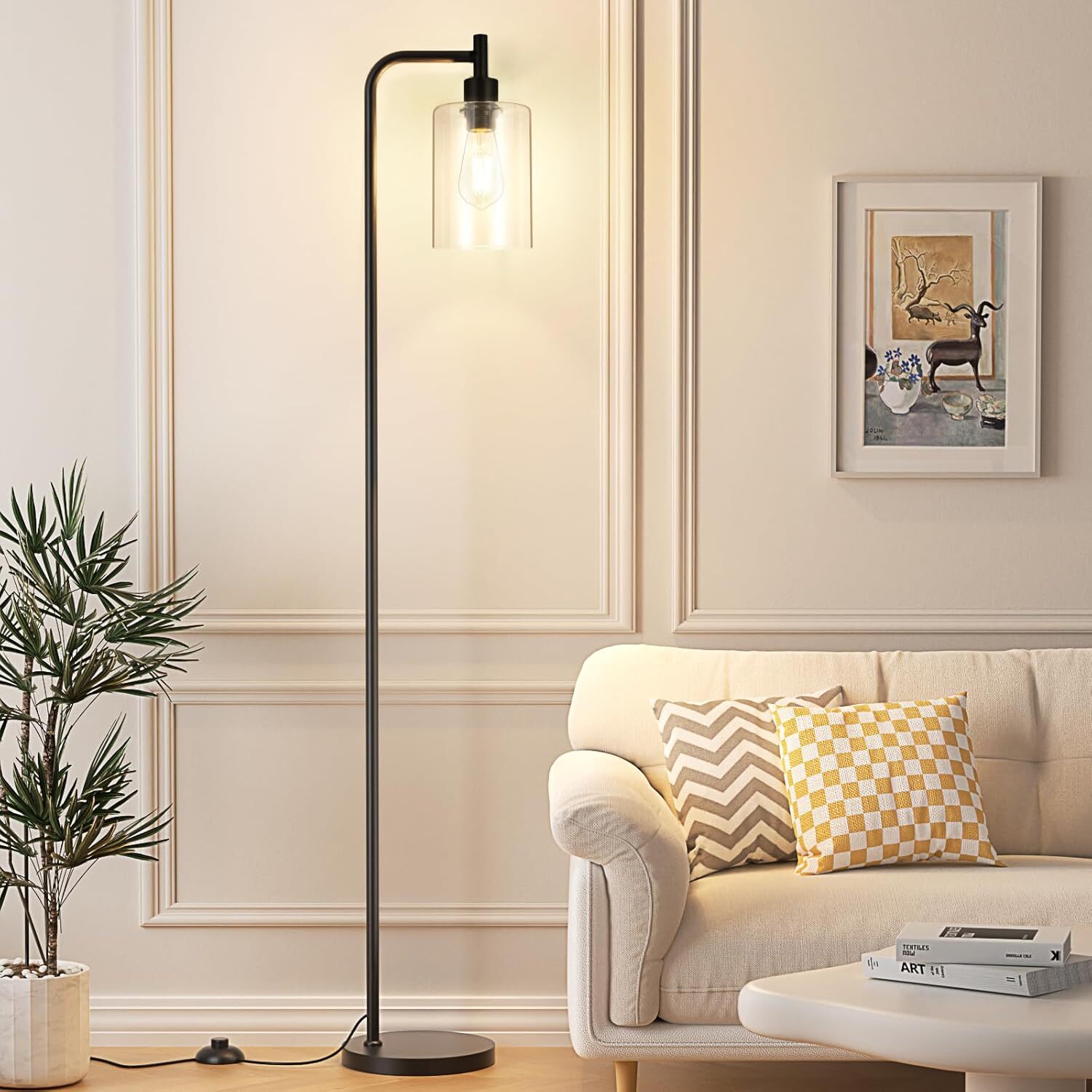 Industrial Floor Lamp with Glass Shade LED Bulbs Foot Pedal Switch Easy Assembly