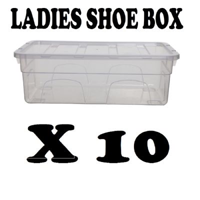 10x KUNSTSTOFF DAMEN SCHUHE BOX AUFBEWAHRUNG STAPELBAR DURCHSICHTIG BOX SCHUBLADE TRANSPARENT EINHEIT