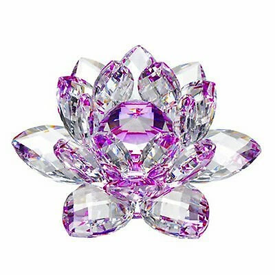 AMLONG CRYSTAL 3 inch Purple Hue Reflection Crystal Lotus Flower & Gift Box USA Seller