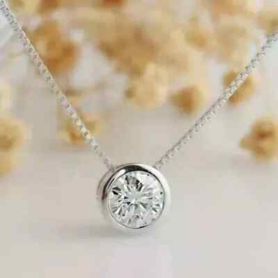 1Ct Round Cut Lab Created Solitaire Diamond Pendant Necklace 14k White Gold Over