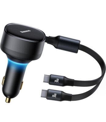 Baseus USB C Car Charger, Retractable Type C Car Charger 2-in-1 Car Charger 33W