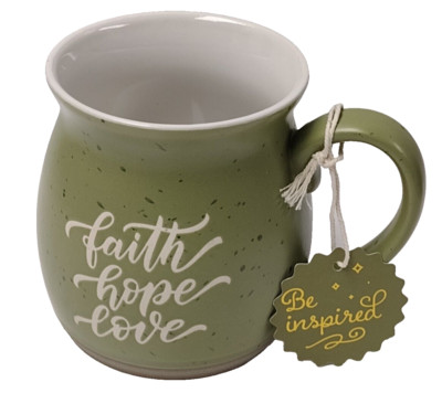 Joyful 23oz Mug Faith Hope Love Olive Green Speckled Coffee Mug