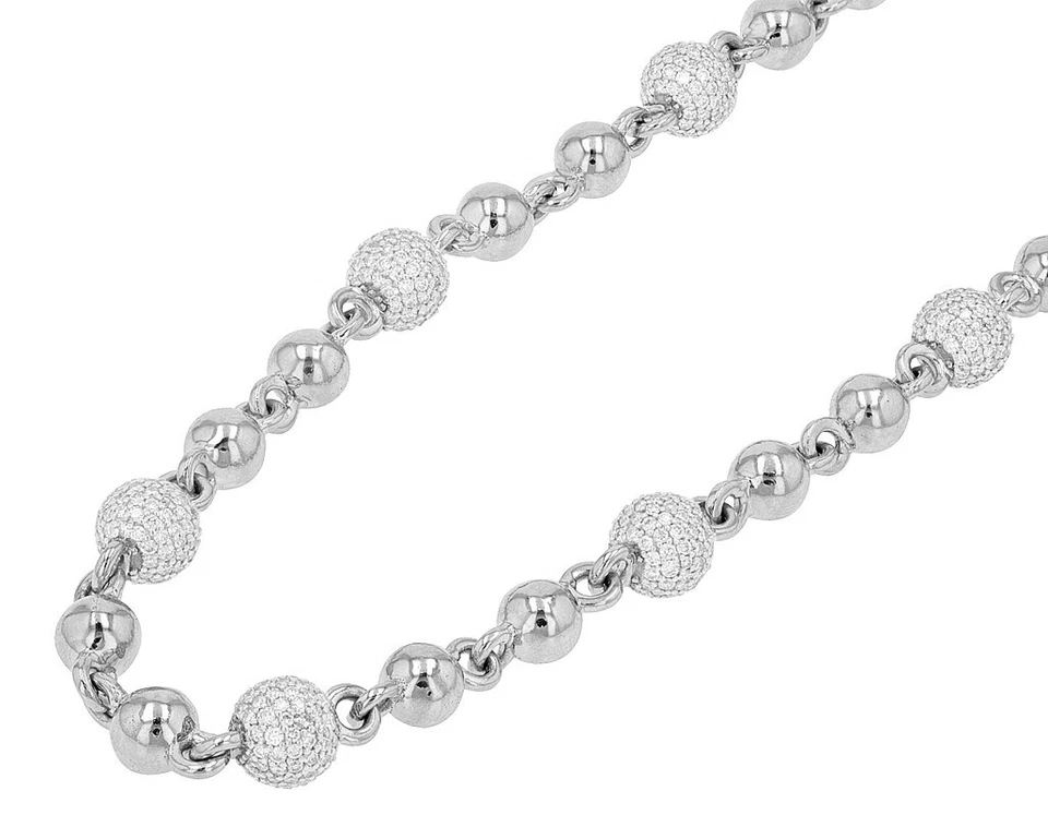 Iced out 7 3/5 CT Real Diamond Beaded Balls Chain Necklace Gold  7MM  16" - 24" - Image 4 of 4