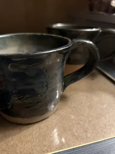 Studio Art Pottery  Complimentary Pair Metallic Glazed Coffee Cups Mug Signed
