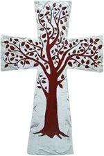 Red and White Tree of Life Cast Resin Wall Cross, 12 x 8 Inch