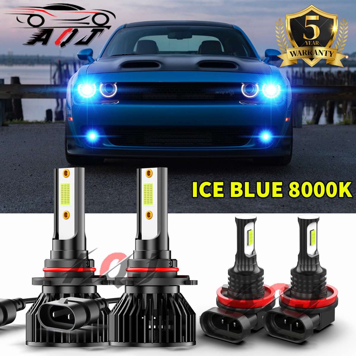 For Dodge Challenger 2015-2020 Combo Front blue LED Headlights+Fog