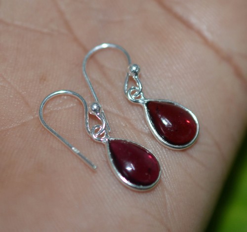925 Solid Sterling Silver Green Onyx,Garnet Multi Stone Hook Earring Ji760 - Picture 57 of 81