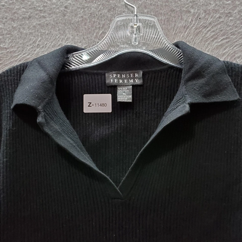 Spenser Jeremy женщин Топ XL черный шелк смесь длинным рукавом воротник ребро вязаный - Изображение 2 из 4