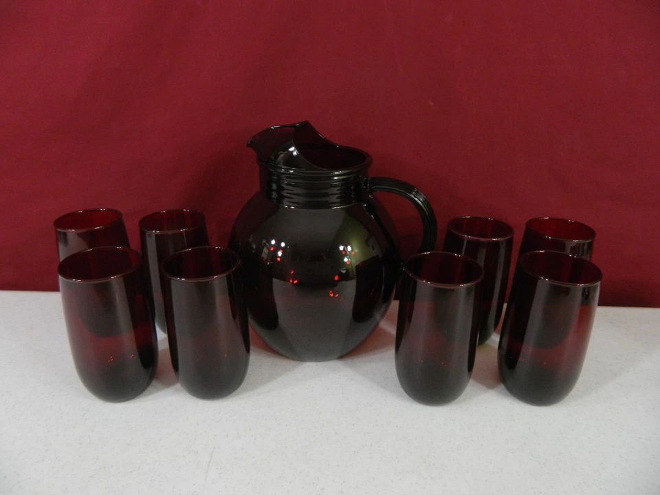Anchor Hocking Royal Ruby Pitcher & 8 Glasses - Image 4 of 4