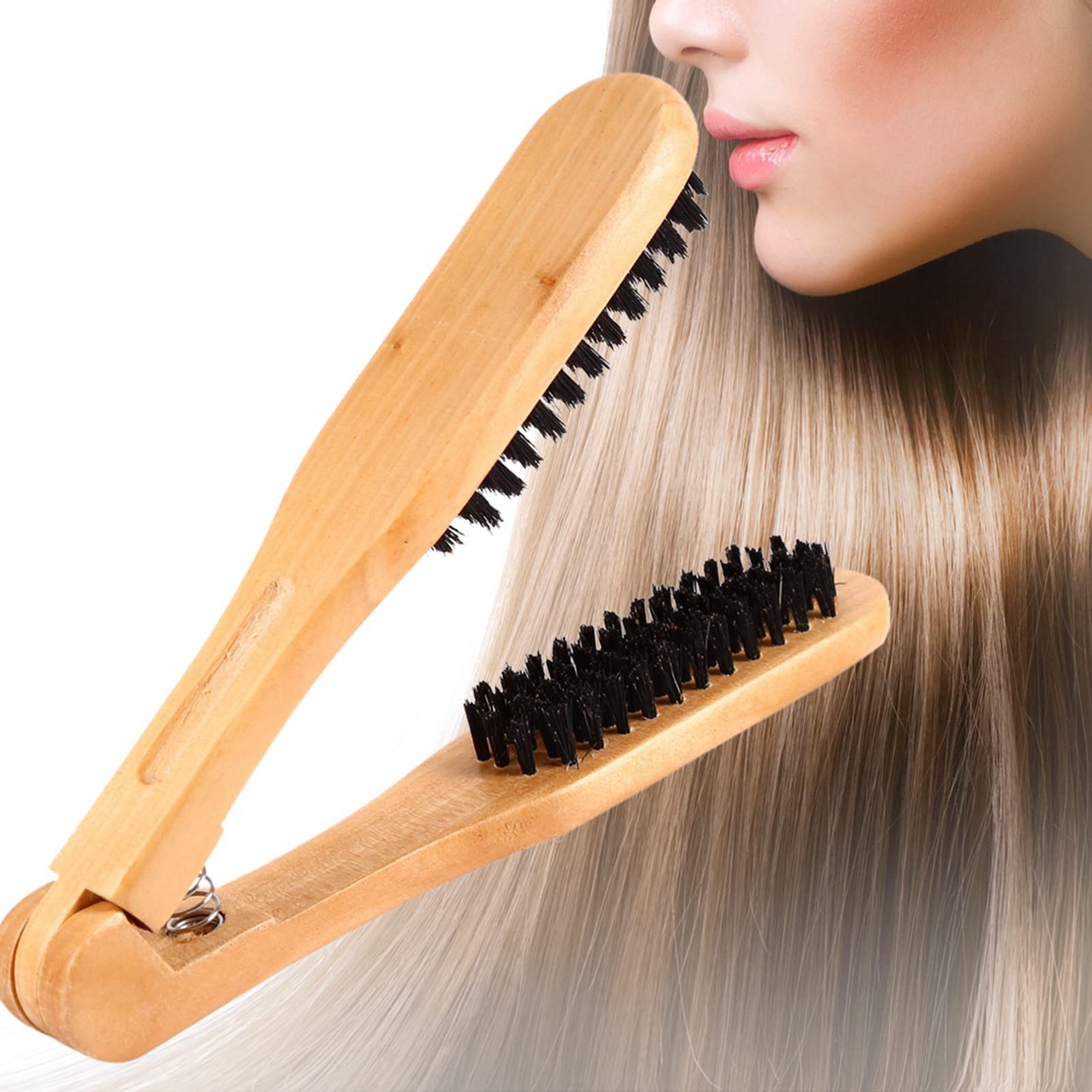 Double-Sided Bristle Hair Brush Wooden Straightening & Smoothing Brush