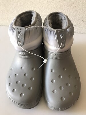 WOMEN'S GREY CROCS CLASSIC NEO PUFF FAUX SHERPA LINED SHORTY BOOT SIZE 7 NWT