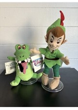Vintage 1990 Disney Plush Peter Pan Set Of Two. Tags Still Attached