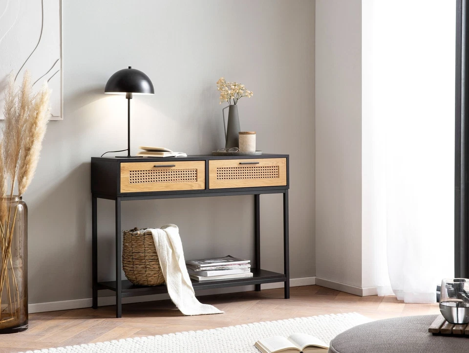 FineBuy Table Console Noir 100 cm Table d'ordinateur Table du Couloir Tiroirs - Photo 2/4