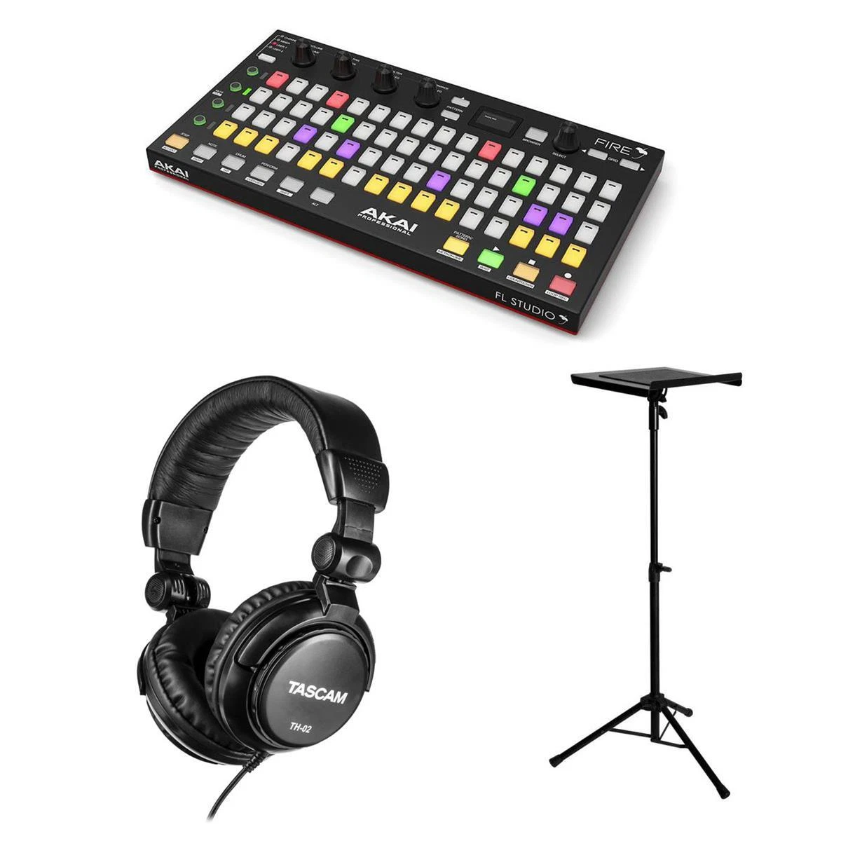 Akai Fire Performance Controller for FL Studio with Laptop Stand, Headphones