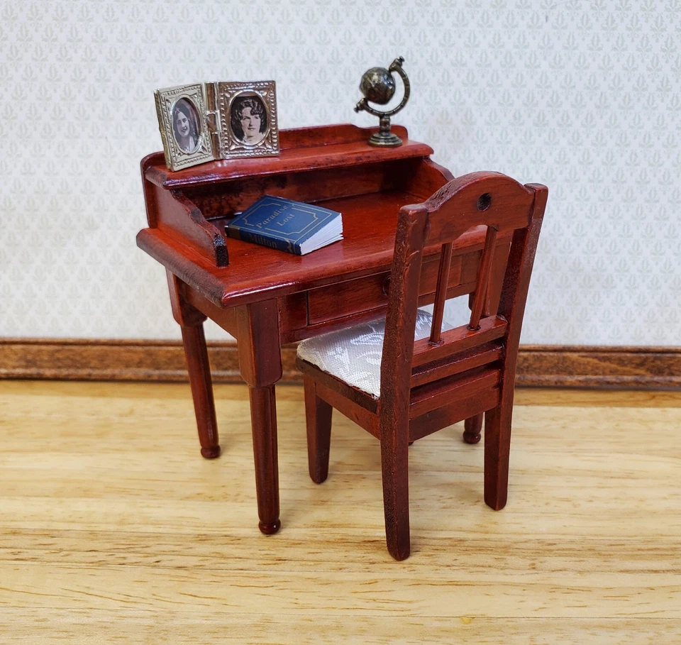 Dollhouse Writing Desk with Chair Mahogany Finish Small Profile 1:12 Scale - Image 3 of 4