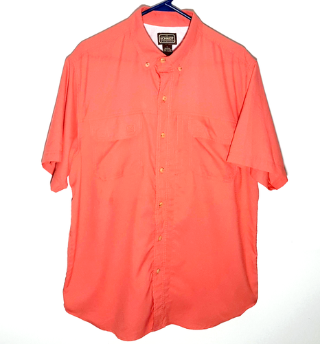 Herrenhemd groß belüftet von Schmidt - lachs Knopfleiste Kurzarm Polyester