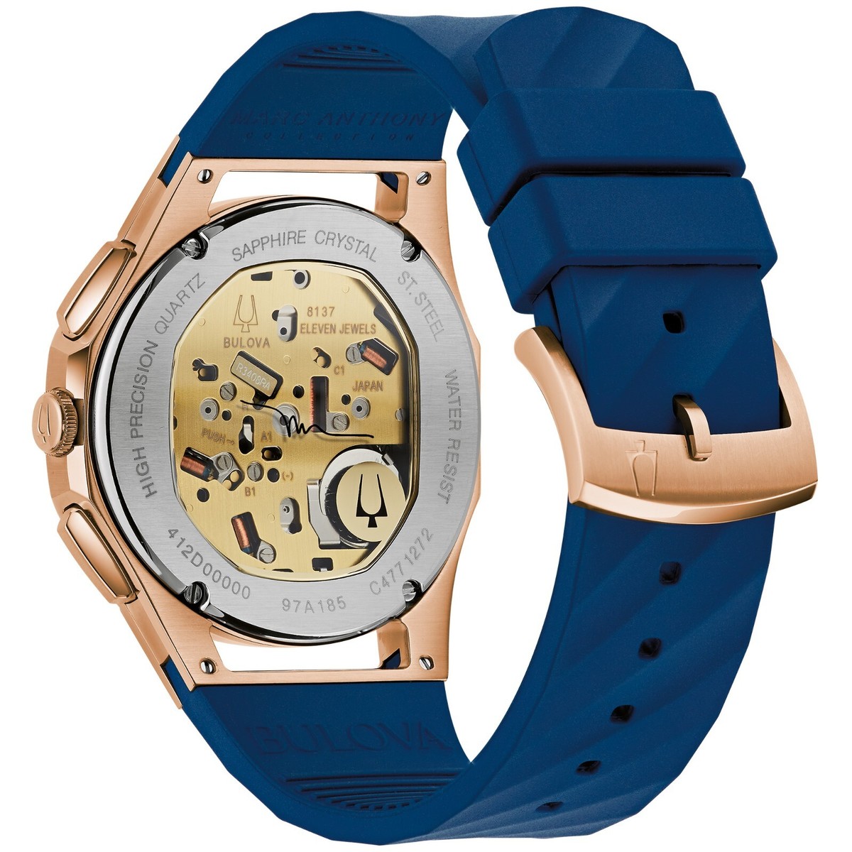 Bulova Men's Curved Chronograph Quartz Blue EPDM Rubber Watch 44
