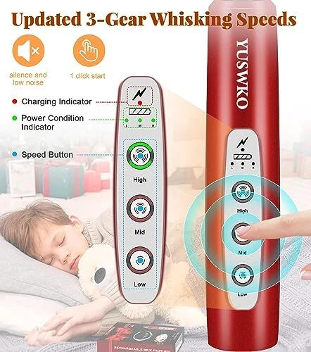 Milk Frother Handheld for Coffee Rechargeable Drink Mixer with 3 Heads 3 Spee...