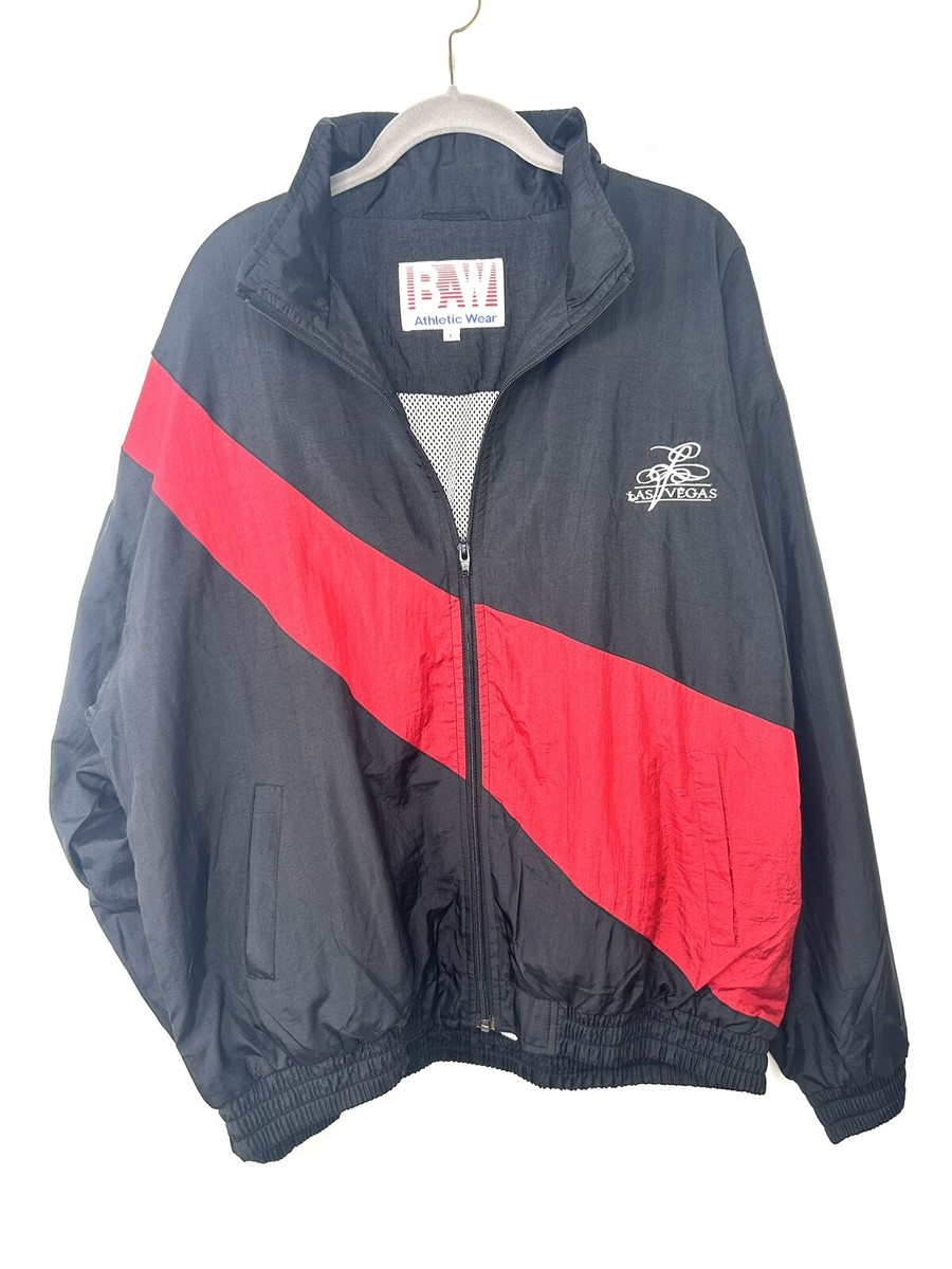 VTG BAW Athletic Wear Las Vegas Mens Windbreaker Black Red VTG BAW Athletic Wear Las Vegas Mens Windbreaker Black Red