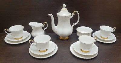 4x / 6x Royal Albert Val D'or Vintage Kaffeeservice Kaffeekanne Tassen Untertassen