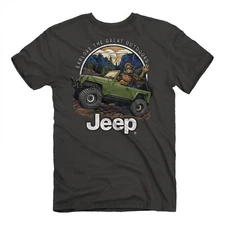 Jeep Sasquatch in The Great Outdoors Front and Back Print T-Shirt Grey