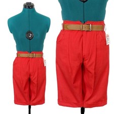 1980s Red High Waisted Shorts 1990s Pleated Boardshorts 80s Bermuda Belt Set NWT